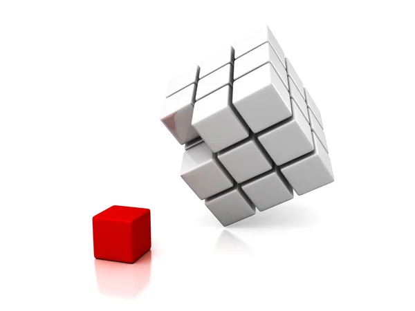 Diferente cubo rojo fuera del grupo blanco — Foto de Stock