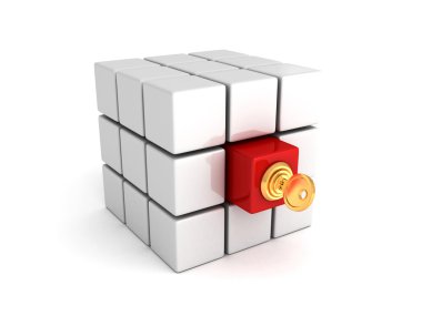 Different red cube with lock key. clipart