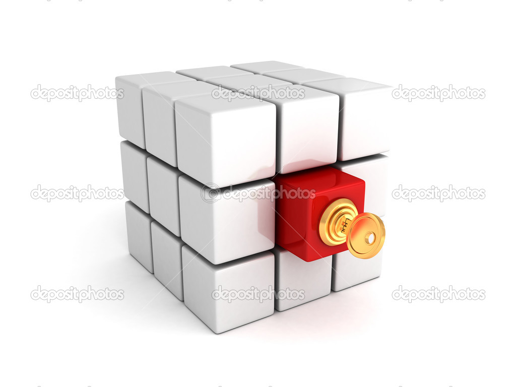 Different red cube with lock key.