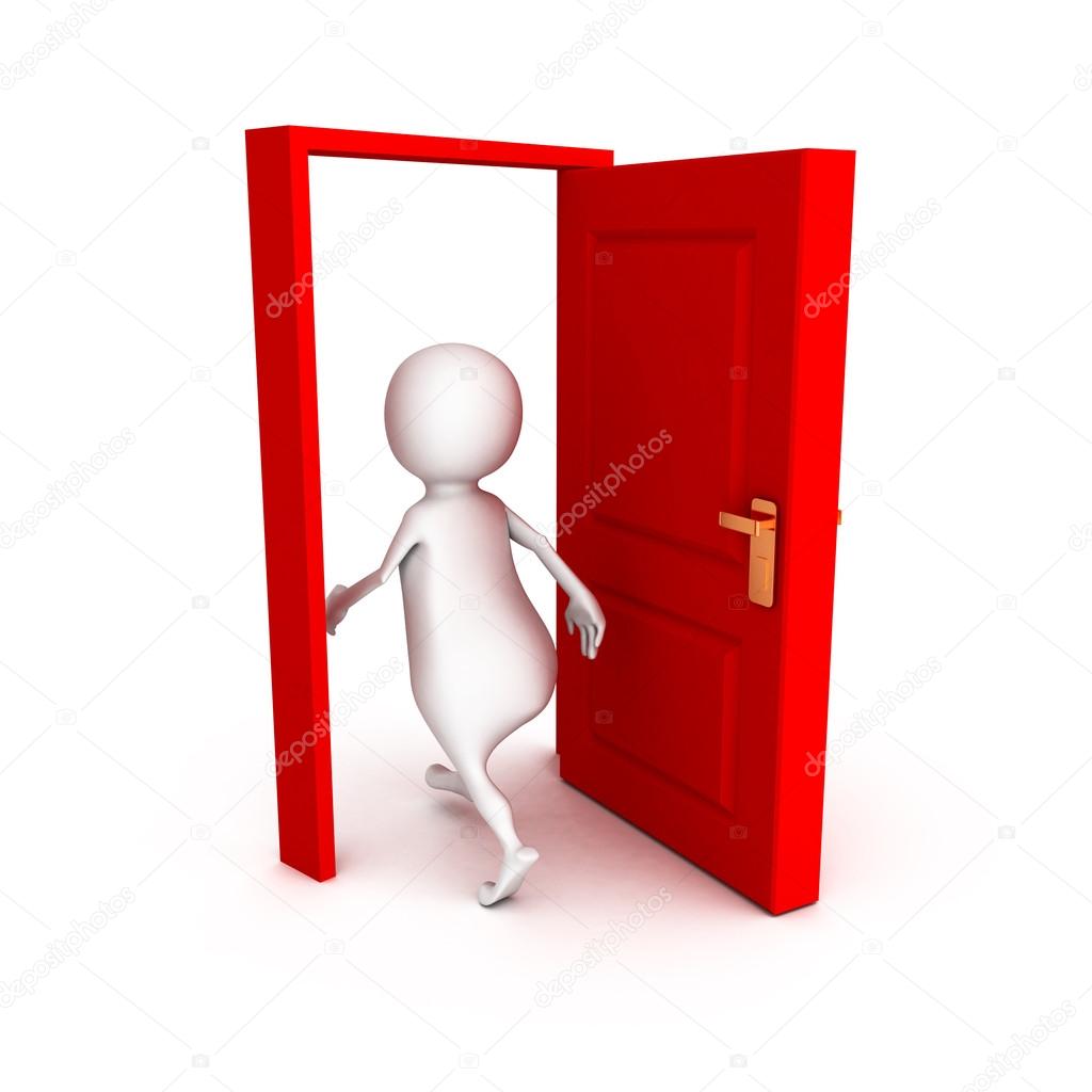 3d Man Make Right Choice Walk Through Door Stock Photo