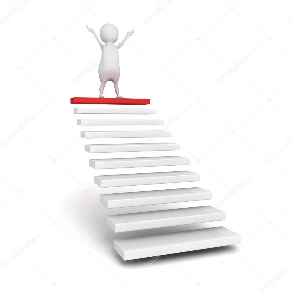 Success 3d person on the top of steps