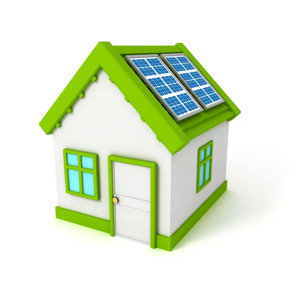 Casa con paneles de batería solar en el techo — Foto de Stock