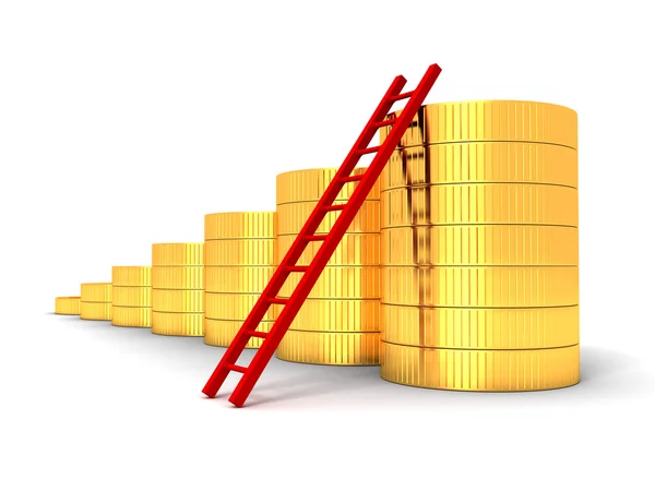 Golden coins bar chart graph with ladder — Stock Photo, Image