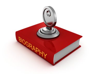 Biography book with lock key. clipart