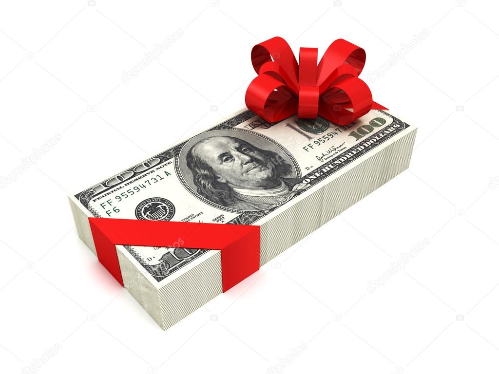 Hundred dollar pack tied red ribbon