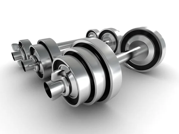 Three metallic heavy dumbbells — Stock Photo, Image