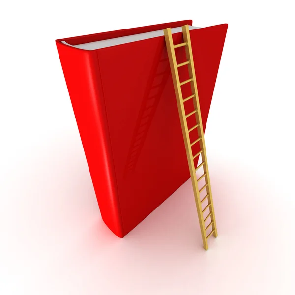 Rode boek met houten ladder — Stockfoto