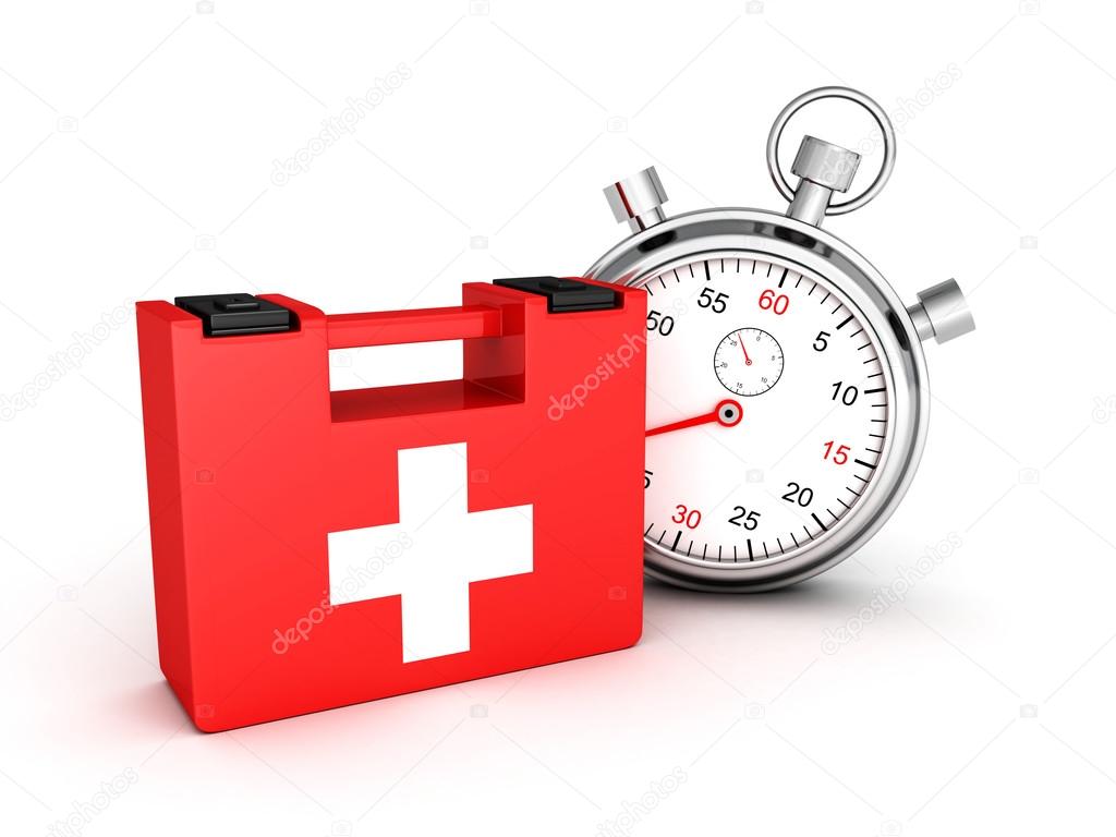 First aid kit with stopwatch