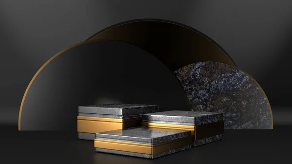 黑暗背景下的黑色讲台 现实的黑暗平台 3D渲染 — 图库照片