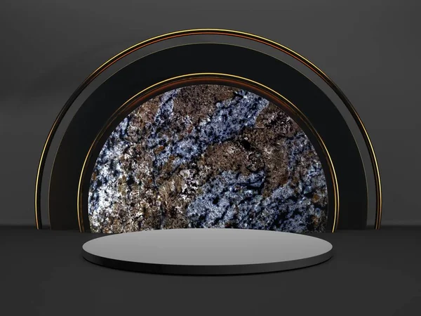 黑暗背景下的黑色讲台 现实的黑暗平台 3D渲染 — 图库照片