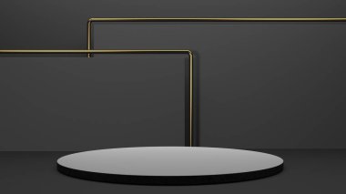 Karanlık arka planda siyah podyum. Gerçekçi karanlık platform. 3d hazırlayıcı