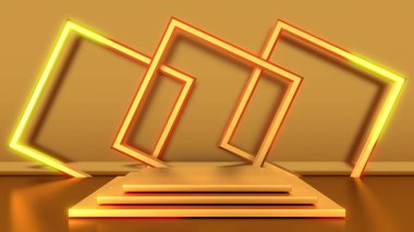 Altın lüks kaide ya da boş podyum. Güzel, zarif bir arka plan. 3d hazırlayıcı