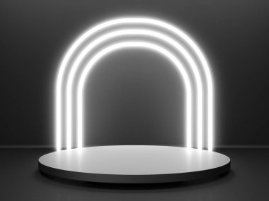 Karanlık arka planda siyah podyum. Gerçekçi karanlık platform. 3d hazırlayıcı