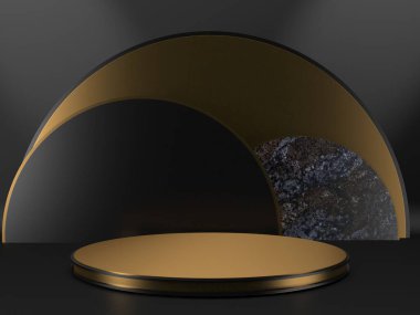 Karanlık arka planda siyah podyum. Gerçekçi karanlık platform. 3d hazırlayıcı