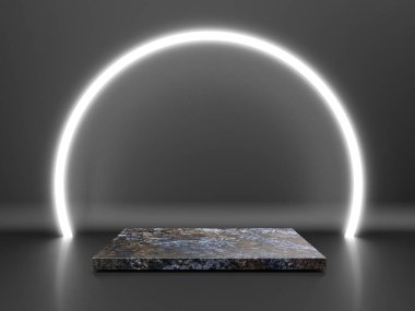 Karanlık arka planda siyah podyum. Gerçekçi karanlık platform. 3d hazırlayıcı