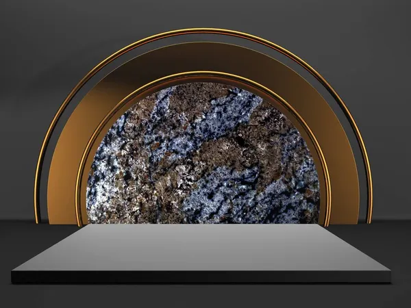 Black Stand Podium Dark Background Realistic Dark Platform Render — Stock Photo, Image