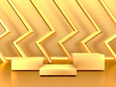 Altın lüks kaide ya da boş podyum. Güzel, zarif bir arka plan. 3d hazırlayıcı