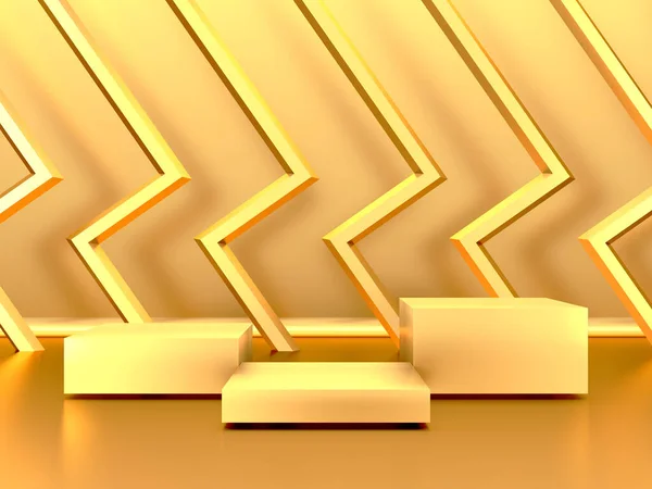 Pedestal Luxuoso Dourado Pódio Branco Fundo Elegante Bonito Renderização — Fotografia de Stock