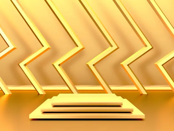 Golden Luxurious Pedestal Blank Podium Beautiful Elegant Background Render — Stock Photo, Image