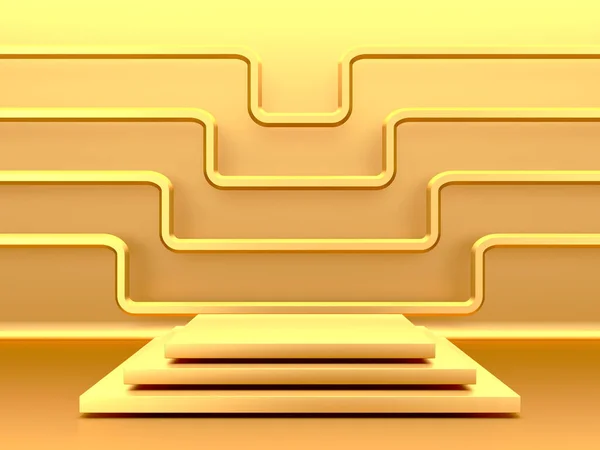 Golden Luxurious Pedestal Blank Podium Beautiful Elegant Background Render — Stock Photo, Image