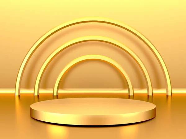Golden Luxurious Pedestal Blank Podium Beautiful Elegant Background Render — Stock Photo, Image