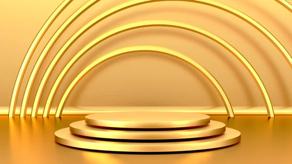 Pedestal Lujo Dorado Podio Blanco Hermoso Fondo Elegante Renderizar — Foto de Stock