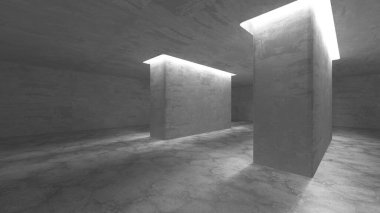 Dark Beton Duvar Mimarisi. Boş Oda. 3d Görüntüleme