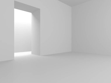 Aydınlatılmış koridor iç tasarımı. Boş Oda İç mimarisi. 3 Boyutlu Hazırlama