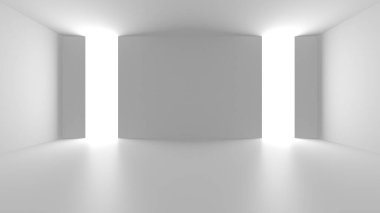 Aydınlatılmış koridor iç tasarımı. Boş Oda İç mimarisi. 3 Boyutlu Hazırlama