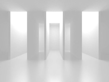 Aydınlatılmış koridor iç tasarımı. Boş Oda İç mimarisi. 3 Boyutlu Hazırlama