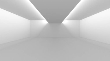 Aydınlatılmış koridor iç tasarımı. Boş Oda İç mimarisi. 3 Boyutlu Hazırlama