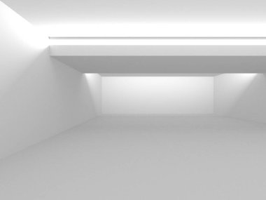 Aydınlatılmış koridor iç tasarımı. Boş Oda İç mimarisi. 3 Boyutlu Hazırlama