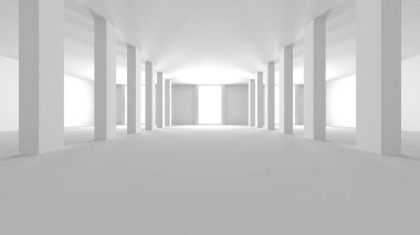Aydınlatılmış koridor iç tasarımı. Boş Oda İç mimarisi. 3 Boyutlu Hazırlama