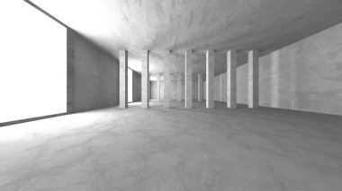 Dark Beton Duvar Mimarisi. Boş Oda. 3d Görüntüleme