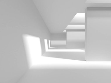 Aydınlatılmış koridor iç tasarımı. Boş Oda İç mimarisi. 3 Boyutlu Hazırlama