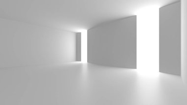 Aydınlatılmış koridor iç tasarımı. Boş Oda İç mimarisi. 3 Boyutlu Hazırlama