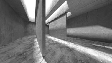 Dark Beton Duvar Mimarisi. Boş Oda. 3d Görüntüleme