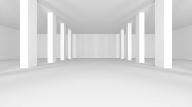 Aydınlatılmış koridor iç tasarımı. Boş Oda İç mimarisi. 3 Boyutlu Hazırlama