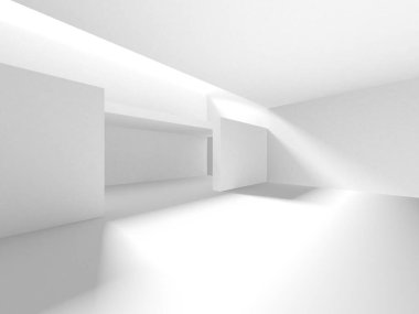 Aydınlatılmış koridor iç tasarımı. Boş Oda İç mimarisi. 3 Boyutlu Hazırlama