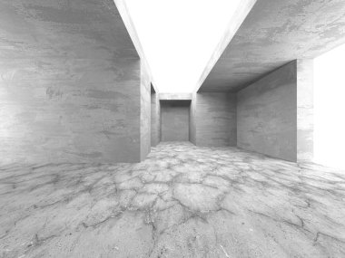 Dark Beton Duvar Mimarisi. Boş Oda. 3d Görüntüleme