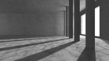 Dark Beton Duvar Mimarisi. Boş Oda. 3d Görüntüleme