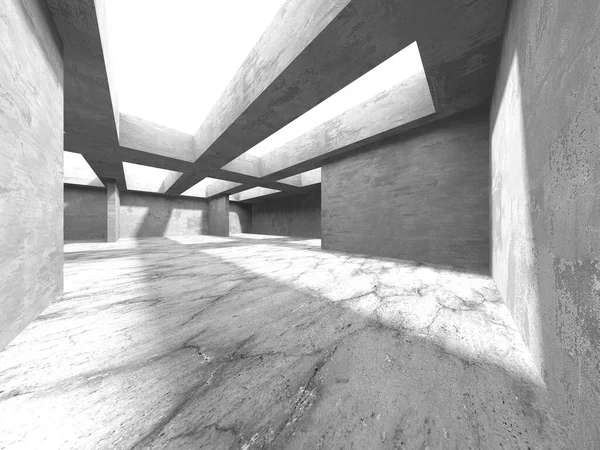 黑暗混凝土墙建筑 空房间 3D渲染说明 — 图库照片