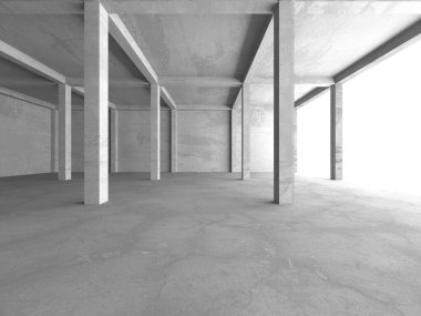 Dark Beton Duvar Mimarisi. Boş Oda. 3d Görüntüleme