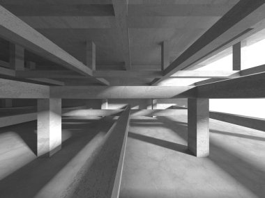 Dark Beton Duvar Mimarisi. Boş Oda. 3d Görüntüleme