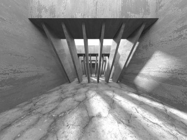 Dark Beton Duvar Mimarisi. Boş Oda. 3d Görüntüleme