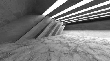 Dark Beton Duvar Mimarisi. Boş Oda. 3d Görüntüleme