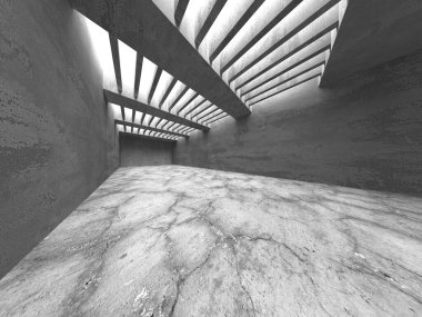 Dark Beton Duvar Mimarisi. Boş Oda. 3d Görüntüleme