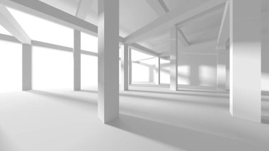 Aydınlatılmış koridor iç tasarımı. Boş Oda İç mimarisi. 3 Boyutlu Hazırlama