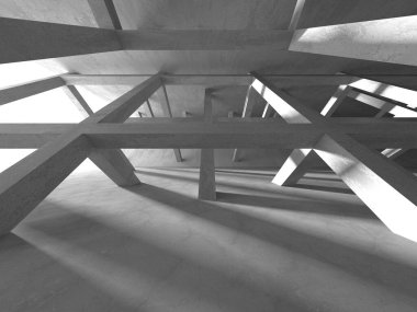 Dark Beton Duvar Mimarisi. Boş Oda. 3d Görüntüleme