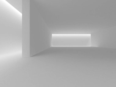 Aydınlatılmış koridor iç tasarımı. Boş Oda İç mimarisi. 3 Boyutlu Hazırlama